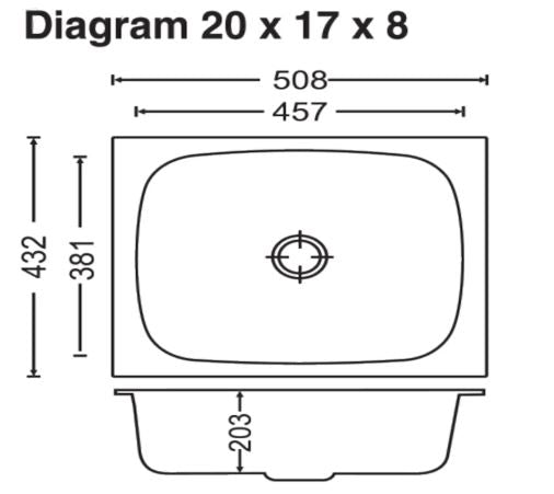 1 BOWL W/O DRAIN BOARD(DEPTH 8INCH) THK 1MM - CARYSIL -  ( MATT FINISH - ELEGANCE - 508x432 mm - 20inchX17inch )