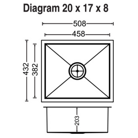 1 BOWL W/O DRAINBOARD (DEPTH 8INCH) THK 1MM - CARYSIL -  ( MATT - QUADRO - 508x432 mm - 20inchX17inch )