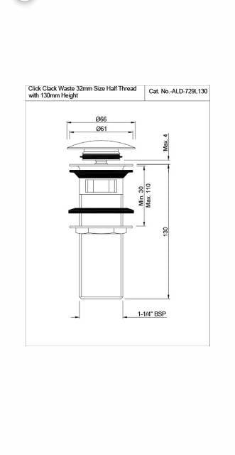 CLICK CLACK (POP-UP)WASTE H/T - JAQUAR FAUCETS - ( BLACK CHROME - ALLIED - 0x125 mm - 0inchX5inch )