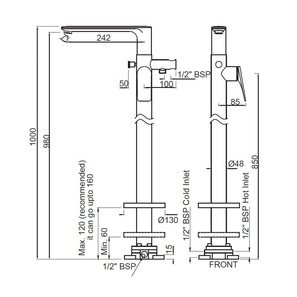 SINGLE LEVER EXPOSED PART FLOOR MOUNTED - JAQUAR FAUCETS - ( BLACK MATT - LAGUNA - 0x15 mm - 0inchX0.5inch )