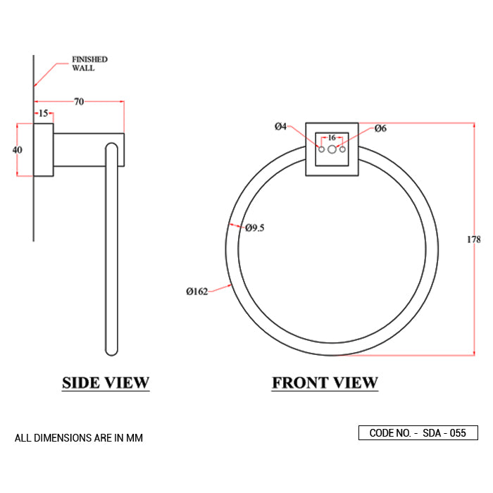 TOWEL RING - ACQUAVIVA - ( BLACK CHROME - SQUARE ACC. - 0x0 mm - 0inchx0inch )
