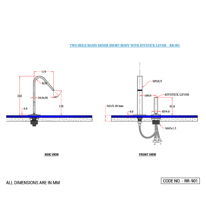 S.L BASIN MIXER SHORT BODY W/BRAID PIPES - ACQUAVIVA - ( BLACK CHROME - ROY RANGE - 0x15 mm - 0inchX0.6inch )