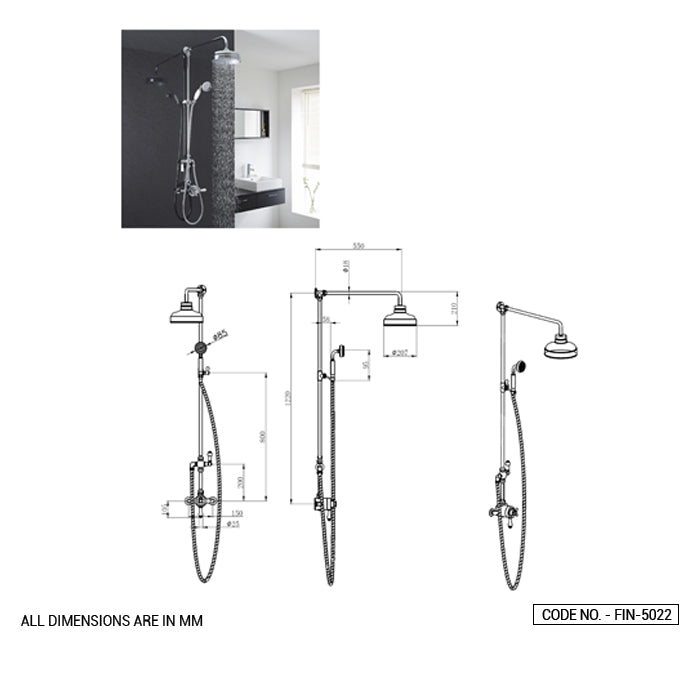 THERMO SHOWER PANEL WITH HAND SHOWER - ACQUAVIVA - ( BLACK CHROME - FINI - 0x0 mm - 0inchx0inch )