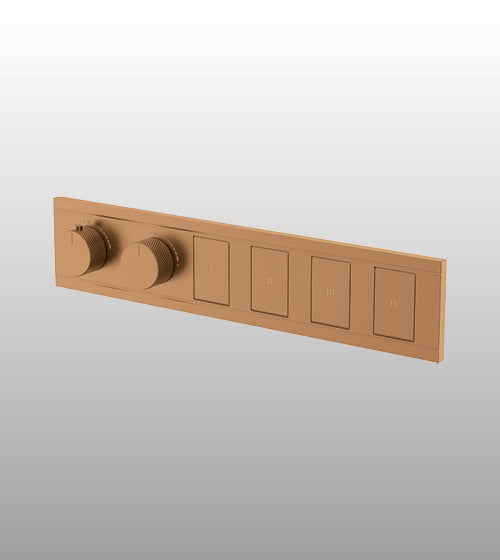CONC THERMOSTATIC MULTI FUN 4 OUTLET SWITCH BUTTON DIVERTER WITH FLOW CONTROL 20 MM INLET - AQUANT -  ( BRUSHED ROSE GOLD - PIANO SERIES - 20x0 mm - 0.8inchX0inch )