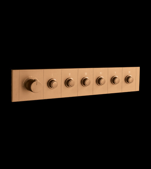 HIGH FLOW CONC THERMOSTATIC MULTI FUN DIVERTER WITH 6 OUTLETS WITH FLOW CONTROL 20MM INLET HORIZONTAL PLATE - AQUANT -  ( BRUSHED ROSE GOLD -  - 0x0 mm - 0inchx0inch )