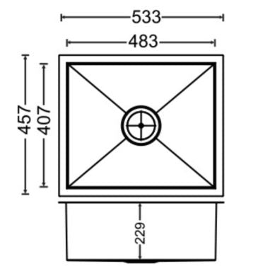 1 BOWL W/O DRAIN BOARD (DEPTH 9INCH) THK 1MM - CARYSIL -  ( MATT - QUADRO - 533x457 mm - 21inchX18inch )