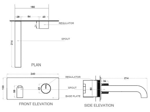 BRASS WALL BASIN MIXER W/PROGRESSIVE CATRIDGE - AQUANT - ( MATT BLACK - - 0x15 mm - 0inchX0.5inch )