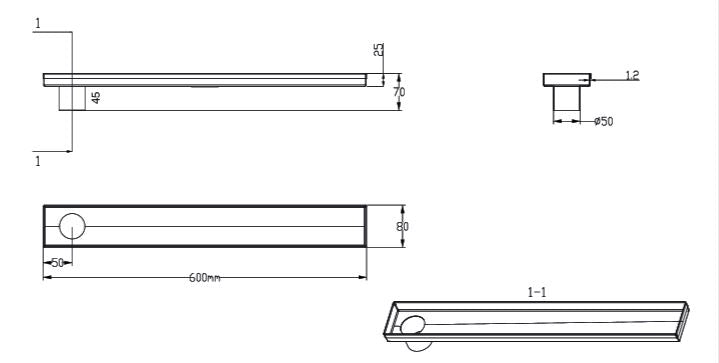 SHOWER CHANNEL BASE 600MM LT W/O TOP - AQUANT - ( 304 STAINLESS STEEL - - 600x80 mm - 24inchX3inch )