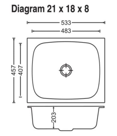1 BOWL W/O DRAIN BOARD(DEPTH 8INCH) THK 1MM - CARYSIL -  ( MATT FINISH - ELEGANCE - 533x457 mm - 21inchX18inch )