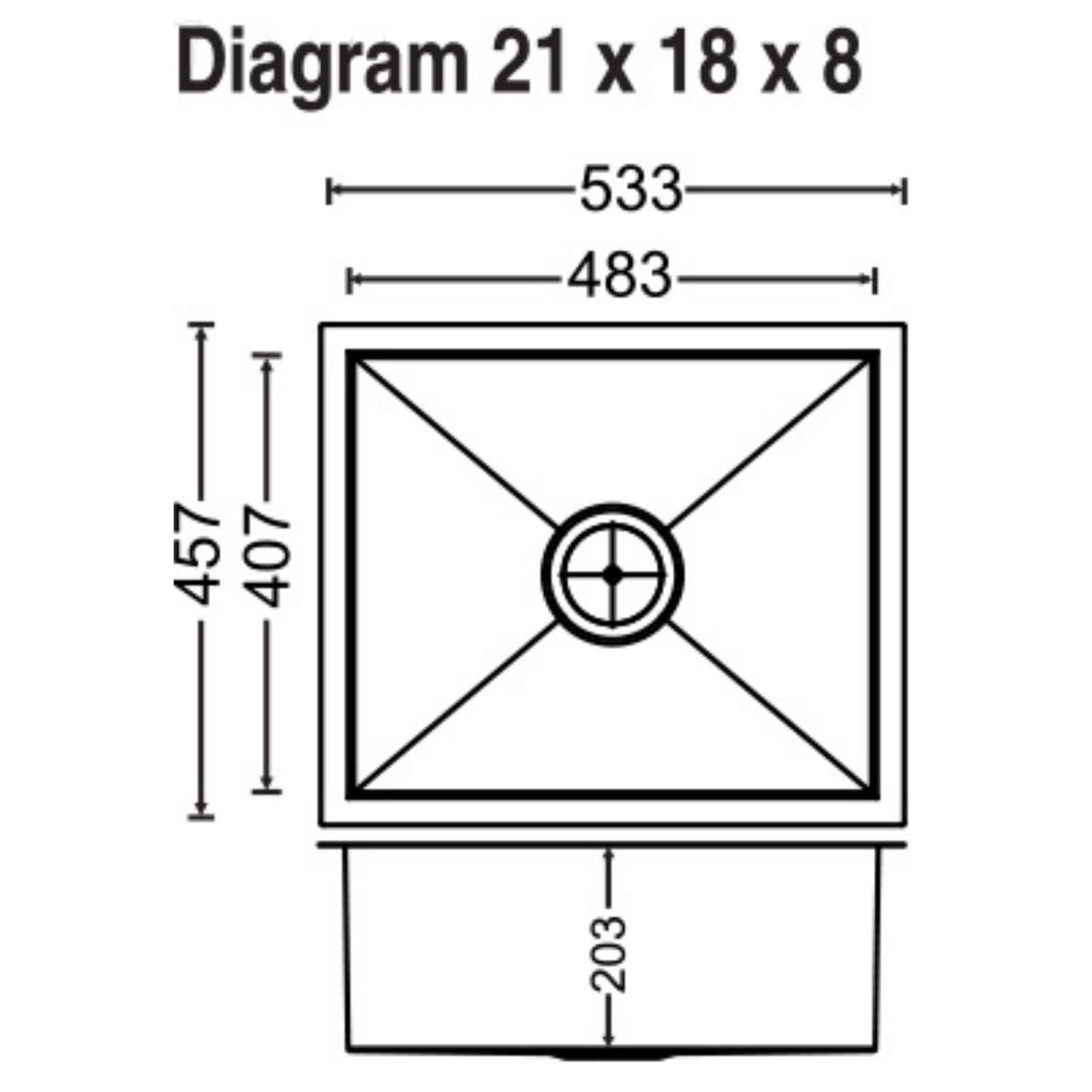 1 BOWL W/O DRAIN BOARD (DEPTH 8INCH) THK 0.8MM - CARYSIL -  ( MATT - QUADRO CLASSIC - 533x457 mm - 21inchX18inch )