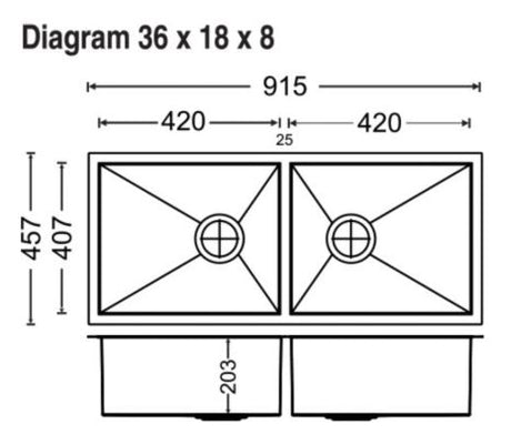 2 BOWL W/O DRAIN BOARD (DEPTH 8INCH) THK 1MM - CARYSIL -  ( MATT - QUADRO - 915x457 mm - 36inchX18inch )