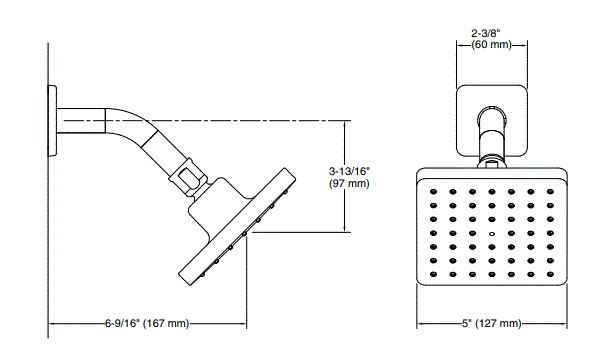 PARALLEL-SQ SHOWER HEAD W/ARM & FLANGE - KOHLER PREMIUM - ( POLISHED CHROME - PREMIUM - 0x90 mm - 0inchX4inch )