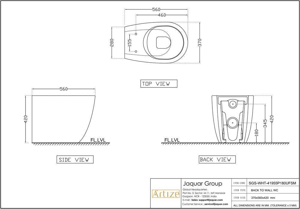 BACK TO W/HUNG WC W/SOFT CLOSE S/COVER - ARTIZE SWARE - ( WHITE - SIGNAC - 0x0 mm - 0inchX0inch )