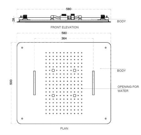 SS 3 FUNC. CEILING RAIN SHWR W/INST. KIT - AQUANT - ( CHROME - - 580x480 mm - 23inchX19inch )