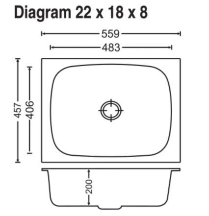 1 BOWL W/O DRAIN BOARD(DEPTH 8INCH) THK 1MM - CARYSIL -  ( MATT FINISH - ELEGANCE - 550x450 mm - 22inchX18inch )