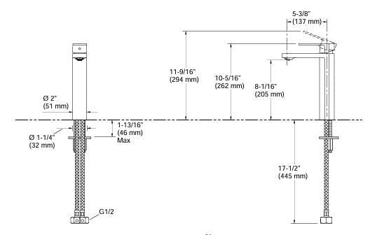 PARALLEL SC TALL LAV W/O DRAIN - KOHLER PREMIUM -  ( FRENCH GOLD - PREMIUM - 0x15 mm - 0.5inchX0.6inch )