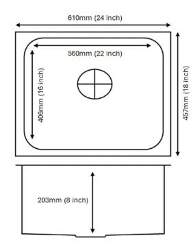 1 BOWL W/O DRAIN BOARD(DEPTH 8INCH) THK 1MM - CARYSIL -  ( GLOSSY FINISH - ELEGANCE - 610x457 mm - 24inchX18inch )