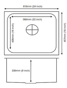 1 BOWL W/O DRAIN BOARD(DEPTH 9INCH) THK 1MM - CARYSIL -  ( MATT - ELEGANCE - 610x457 mm - 24inchX18inch )