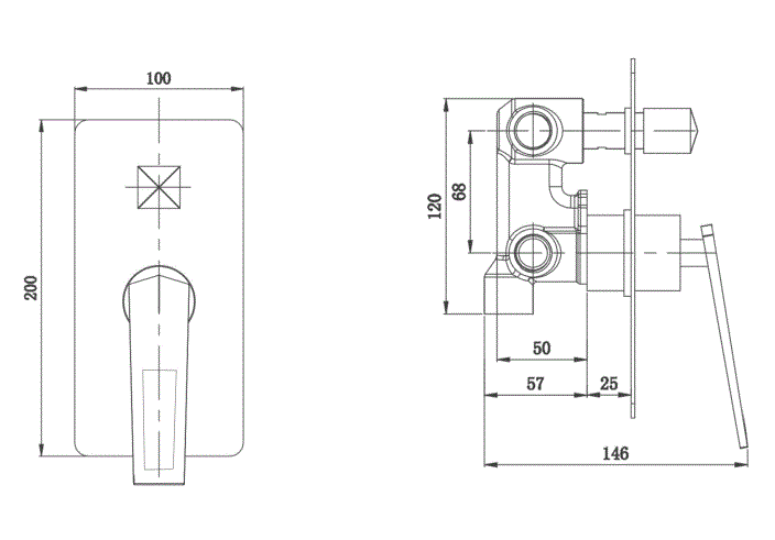 SINGLE LEVER DIVERTER WITH 3 OUTLETS BRASS BODY 15MM INLET - AQUANT -  ( CHROME - SLENDER SERIES - 0x0 mm - 0inchx0inch )