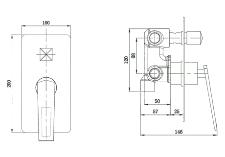 SINGLE LEVER DIVERTER WITH 3 OUTLETS BRASS BODY 15MM INLET - AQUANT -  ( CHROME - SLENDER SERIES - 0x0 mm - 0inchx0inch )