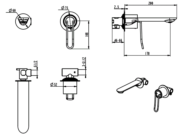 BRASS WALL BASIN MIXER - AQUANT -  ( ROSE GOLD+MATT WHITE -  - 0x0 mm - 0inchx0inch )