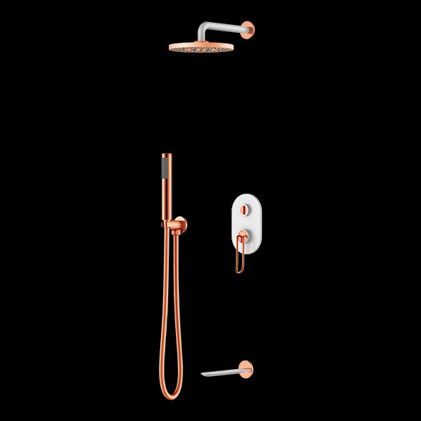 COMPLETE BATHROOM SET W/3 WAY.DIV - AQUANT - ( MATT WHITE+ROSE GOLD - - 0x0 mm - 0inchx0inch )