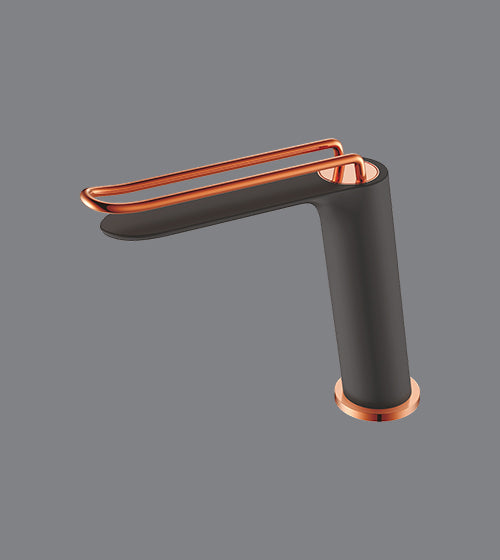 BRASS BASIN MIXER - AQUANT - ( ROSE GOLD+MATT BLACK - CURVE SERIES - 0x15 mm - 0inchX0.6inch )