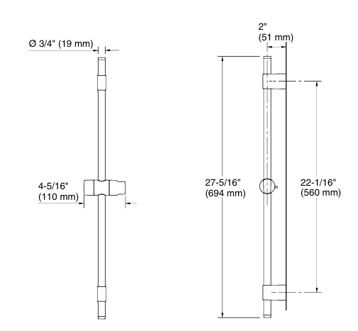 COMPLEMENTARY SLIDE BAR - KOHLER PREMIUM -  ( MATT BLACK - PREMIUM - 0x0 mm - 0inchx0inch )