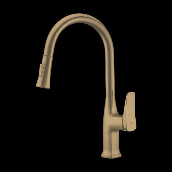 BRASS PULL OUT COUNTER MOUNTED KITCHEN SINK MIXER WITH TWO FLOWS SHOWER AND FOAM - AQUANT - ( BRUSHED GOLD - KITCHEN FAUCETS - 0x0 mm - 0inchx0inch )