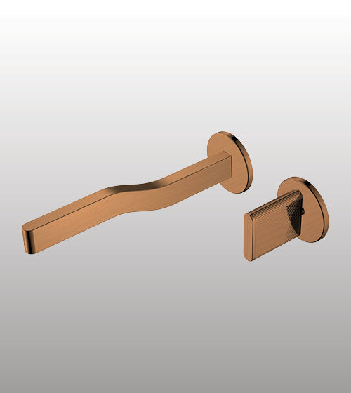 BRASS WALL MOUNTED BASIN MIXER WITH PROGRESSIVE CARTRIDGE - AQUANT -  ( BRUSHED ROSE GOLD - SVELTE SERIES - 15x0 mm - 0.5inchX0inch )