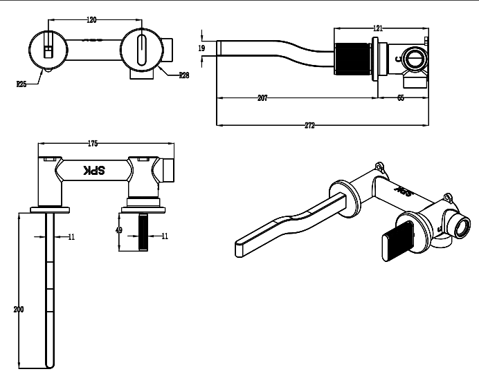 BRASS WALL MOUNTED BASIN MIXER WITH PROGRESSIVE CARTRIDGE - AQUANT -  ( BRUSHED ROSE GOLD - SVELTE SERIES - 15x0 mm - 0.5inchX0inch )