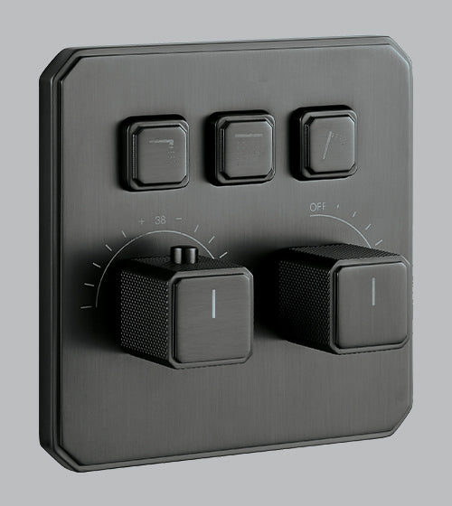 NEO CLASSIC DESIGN HIGH FLOW THERMOSTATIC CLICK SELECT DIVERTER WITH 3 OUTLETS & FLOW CONTROL 20 MM INLET - AQUANT - ( GRAPHITE GREY - REGALIA SERIES - 0x0 mm - 0inchx0inch )