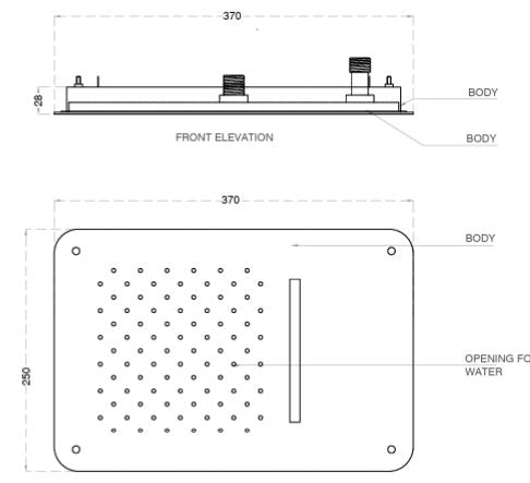 SS 2 F/CEILING RAIN&W.FALL SHW W/INS.KIT - AQUANT - ( CHROME - - 370x250 mm - 14.8inchX10inch )