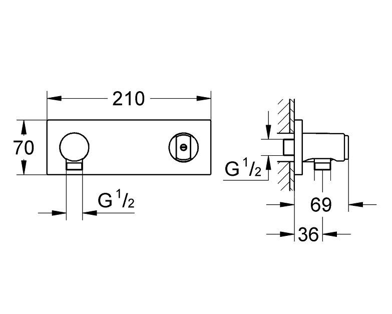 GROHTHERM F WALL UNION WITH SHOWER HOLDER - GROHE -  ( CHROME - G5 - GROHTHERM F - 0x15 mm - 0inchX0.5inch )