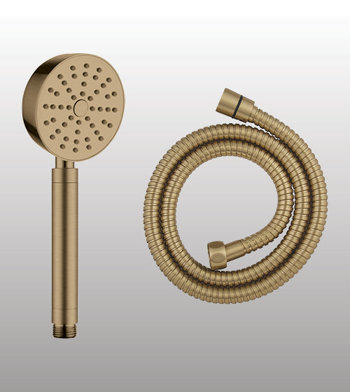 BRASS HAND SHOWER INCLUDES FLEXIBLE SHOWER HOSE 1.5 MTR POWDER FLOW - AQUANT - ( BRUSHED GOLD - - 80x0 mm - 3.2inchX0inch )