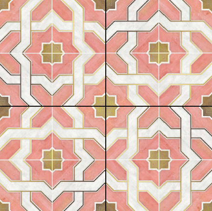 DAMASK PINK HL - DESIGNER TILES -  (  - 3RD FRD GLD & SILVR EDITN VITR.TILE - 300x300 mm - 12inchX12inch )