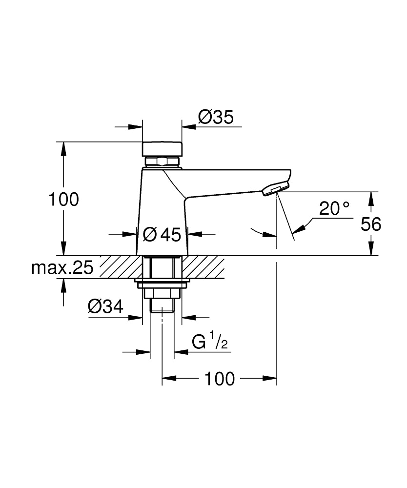EUROECO CT PILLAR TAP, SELF CLOSING - GROHE-G2 - ( CHROME - G2 - EUROECO - 0x15 mm - 0inchX0.6inch )