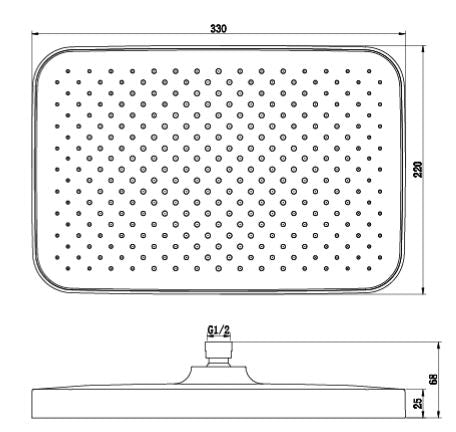 RECTANGULAR ABS RAIN SHOWER - AQUANT - ( CHROME - - 325x187 mm - 13inchX7.48inch )