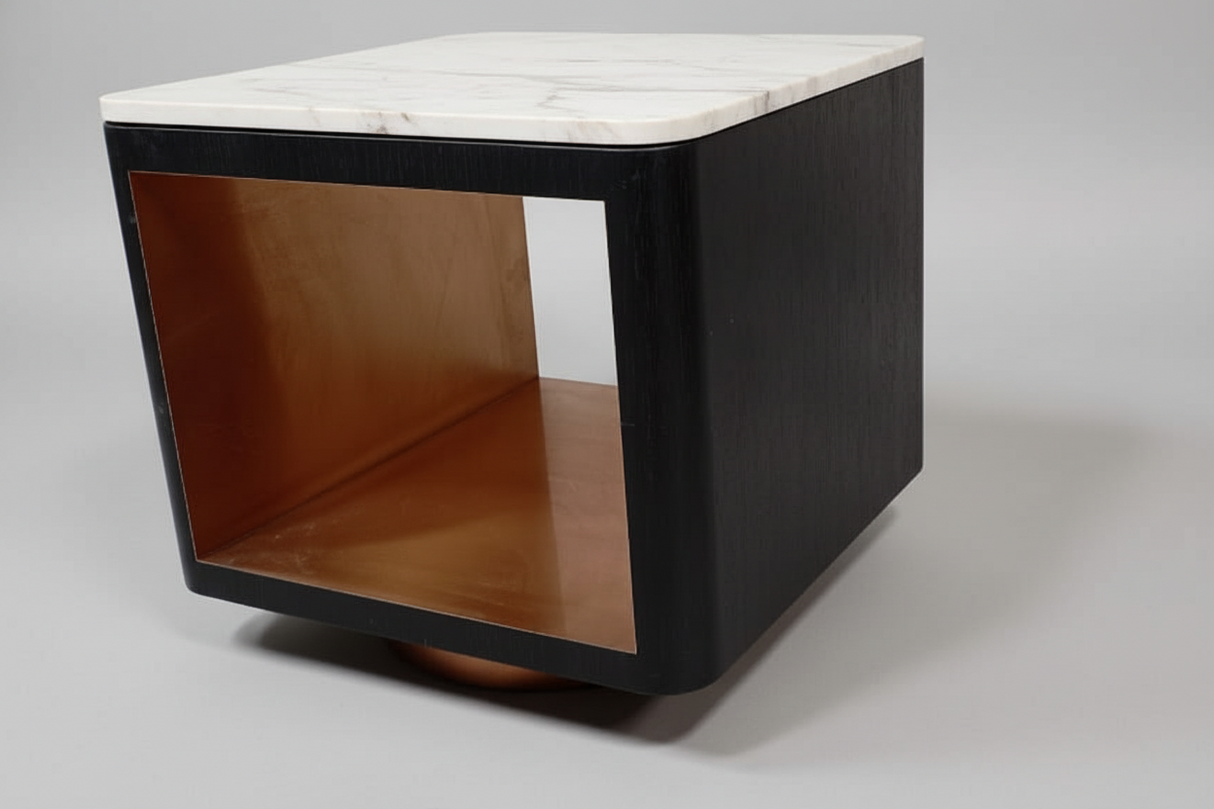 ST802C SIDE TABLE WITH SS PVD COATED INNER PROFILE & BASE WITH PORCELAIN TOP- FURNITURE - ( - BUENA CASA - 546x546x508 mm - 21.84inchX21.84inchX20.32inch)