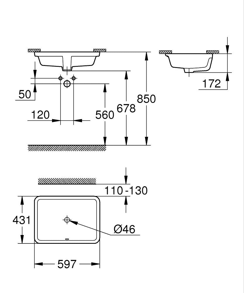 EUROCUBE BASIN UNDER-COUNTER 60CM - GROHE - ( WHITE - G4 - EUROCUBE - 0x15 mm - 0inchX0.6inch )