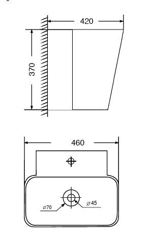 WALL HUNG WASH BASIN WHITE (370MM DEPTH) - AQUANT - ( WHITE - - 460x420 mm - 18inchX16.5inch )