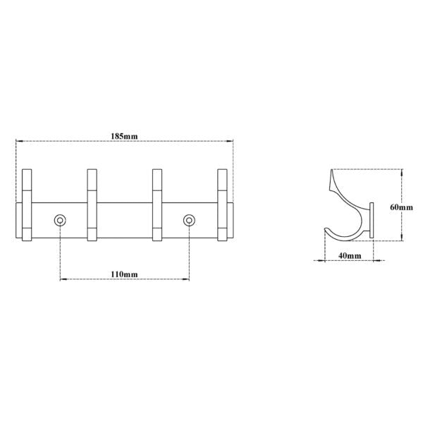 WALL HOOK 4 DOUBLE - VIKING - (POLISHED CHROME - - 0x185 mm - 0inchX7.4inch)