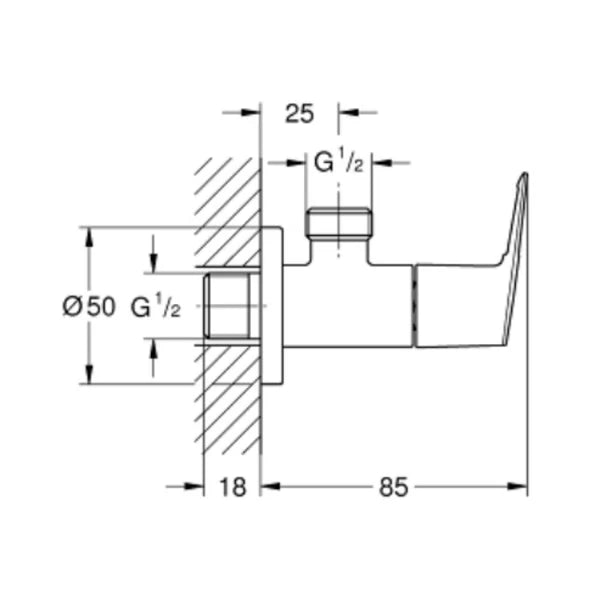 NEW BAULOOP ANGLE VALVE 1/2INCH X 1/2INCH - GROHE-G2 - ( CHROME - G2 - BAUCOSMOPOLITAN - 0x15 mm - 0inchX0.6inch )