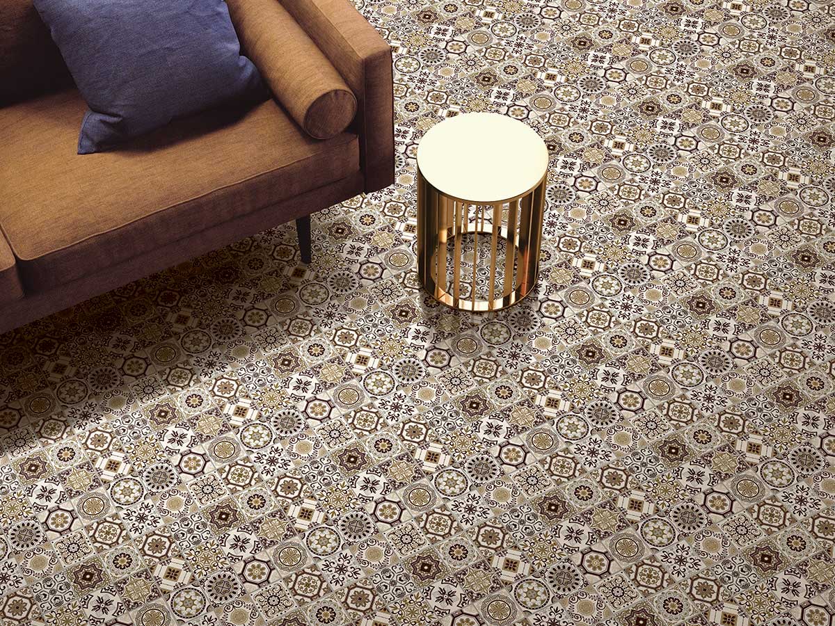 BRUNO BROWN HL - DESIGNER TILES -  (  - 3RD FIRED PATTERN VITR. TILES - 300x300 mm - 12inchX12inch )