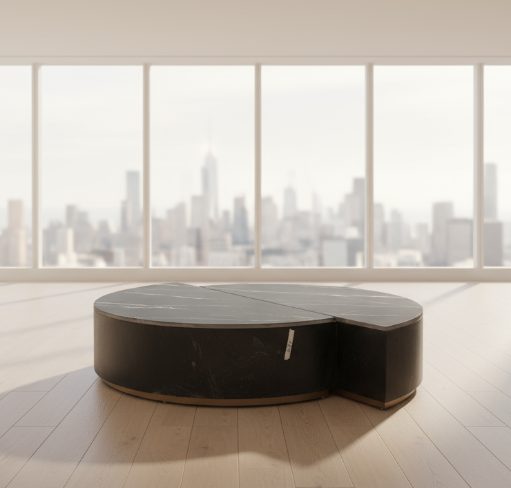 CENTER TABLE ROUND W/ WOODEN BASE & PORCELAIN TOP - FURNITURE - ( - BUENA CASA - 1397x1066x292 mm - 55.88inchX42.64inchX11.68inch)