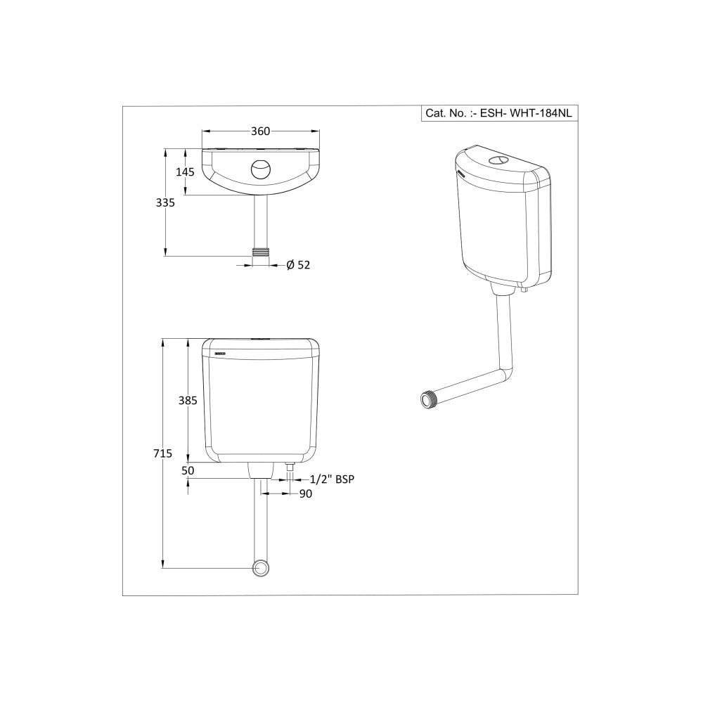 WALL HUNG CISTERN WITH 39MM DRAINAGE L-BEND - ESSCO CISTERN - ( WHITE - - 0x0 mm - 0inchx0inch )