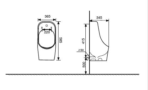 URINAL BACK INLET / BACK OUTLET - AQUANT - ( WHITE - - 585x365x345 mm - 23.4inchX14.6inchX13.8inch )