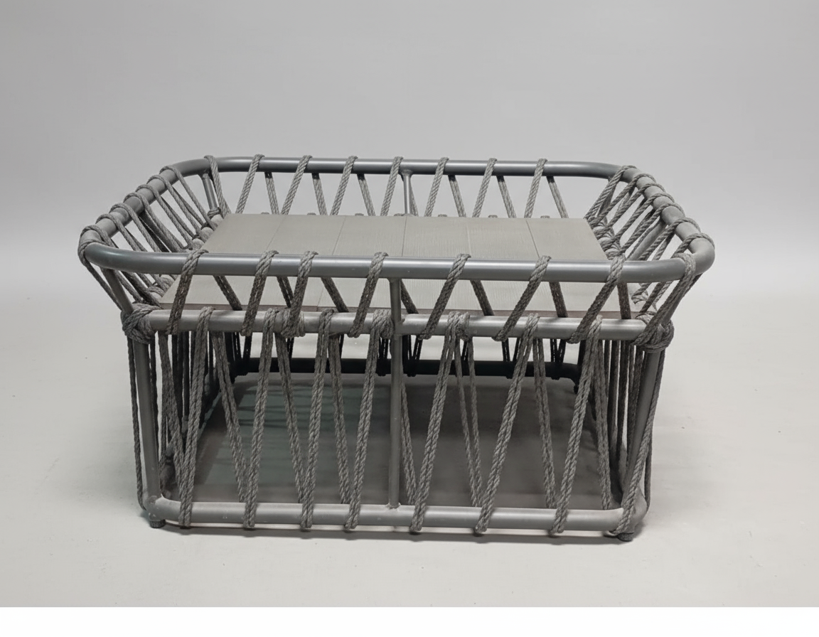 OUTDOOR ST802A-ALM FRAME WPC TOP WEAVED ROPE COFFEE TABLE - FURNITURE - ( - BUENA CASA - 749x749x368 mm - 29.96inchX29.96inchX14.72inch)