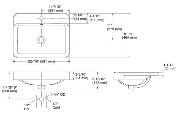 FOREFRONT RECTANGULAR SEMI-RECESSED LAVATORY W/SINGLE FAUCET HOLE - KOHLER PREMIUM - ( WHITE - PREMIUM - 0x0 mm - 0inchx0inch )