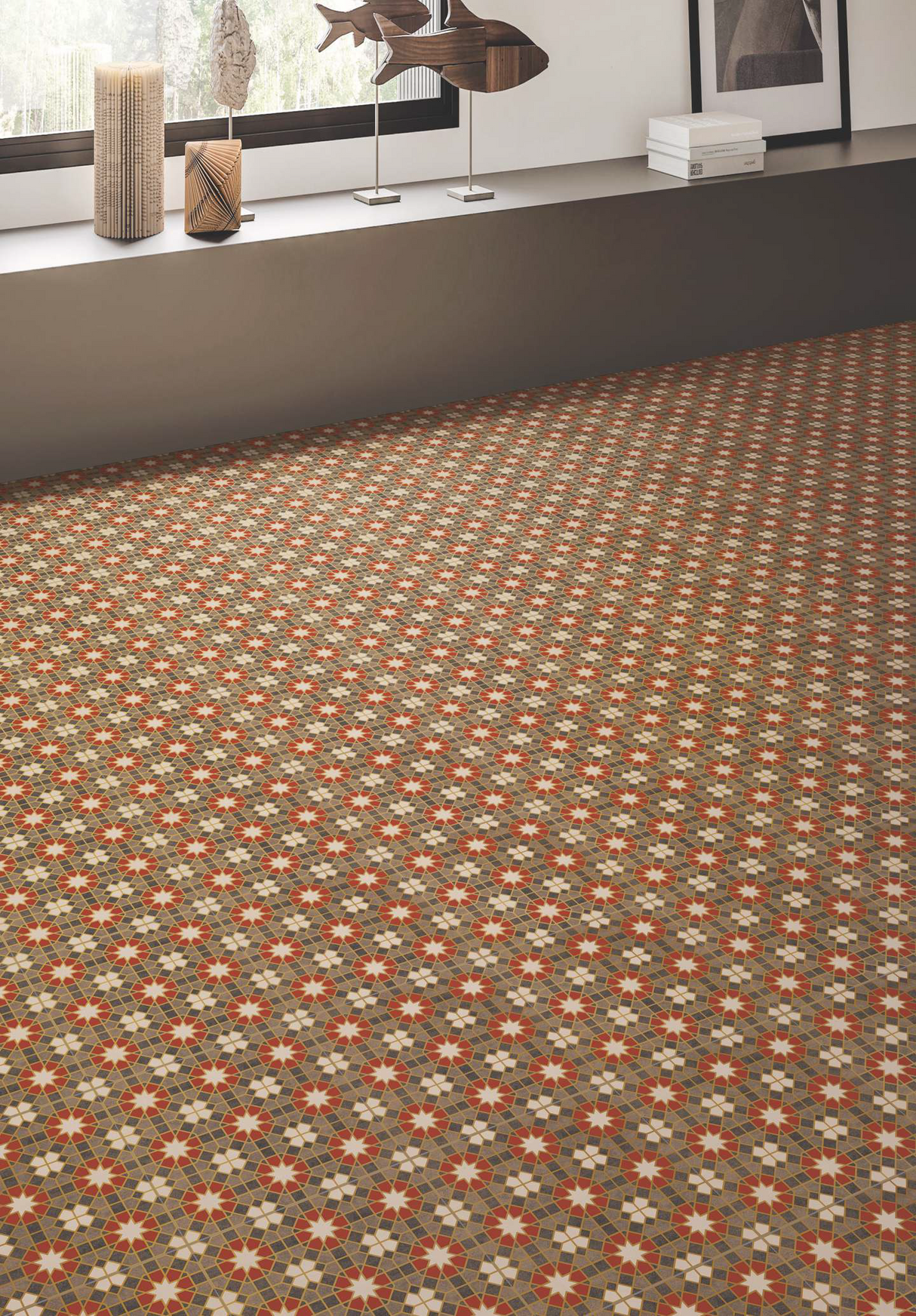 RED CARNIVAL HL - DESIGNER TILES -  (  - 3RD FRD GLD & SILVR EDITN VITR.TILE - 300x300 mm - 12inchX12inch )